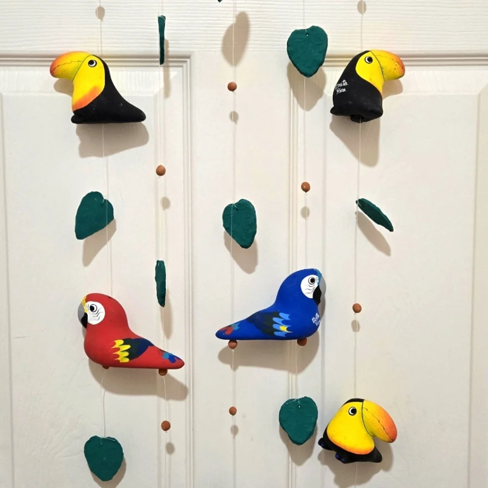 Clay Bird Mobile Wall Hanging From Costa Rica - Picture 2 of 6